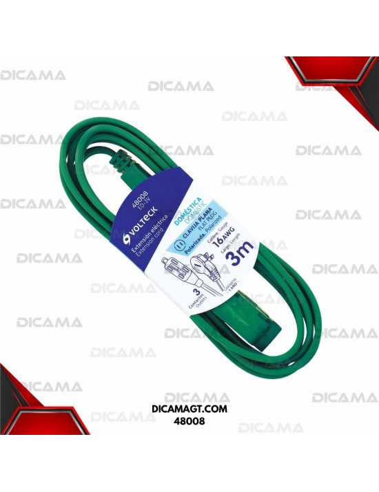 EXTENSION ELECTRICA 3 METROS VERDE VOLTECK 48008