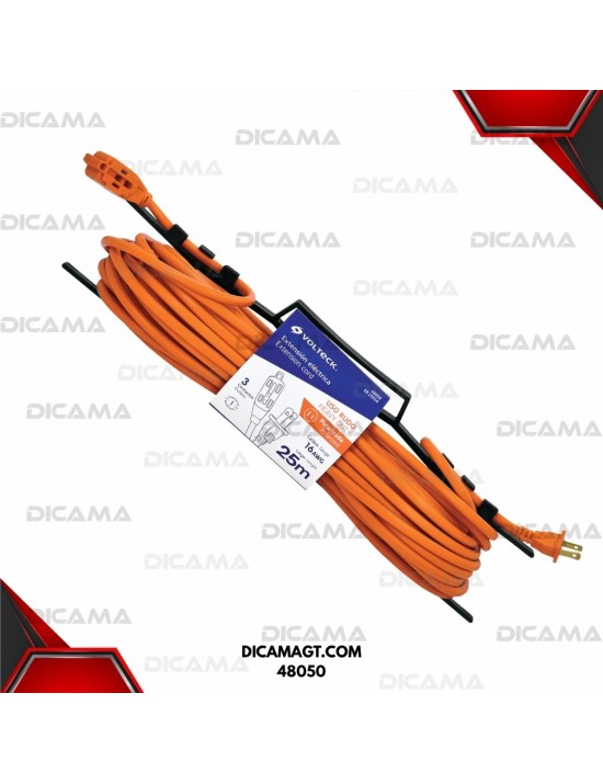 EXTENSION ELECTRICA 25 METROS NARANJA DE USO RUDO 2X16 AWG VOLTECK 48050