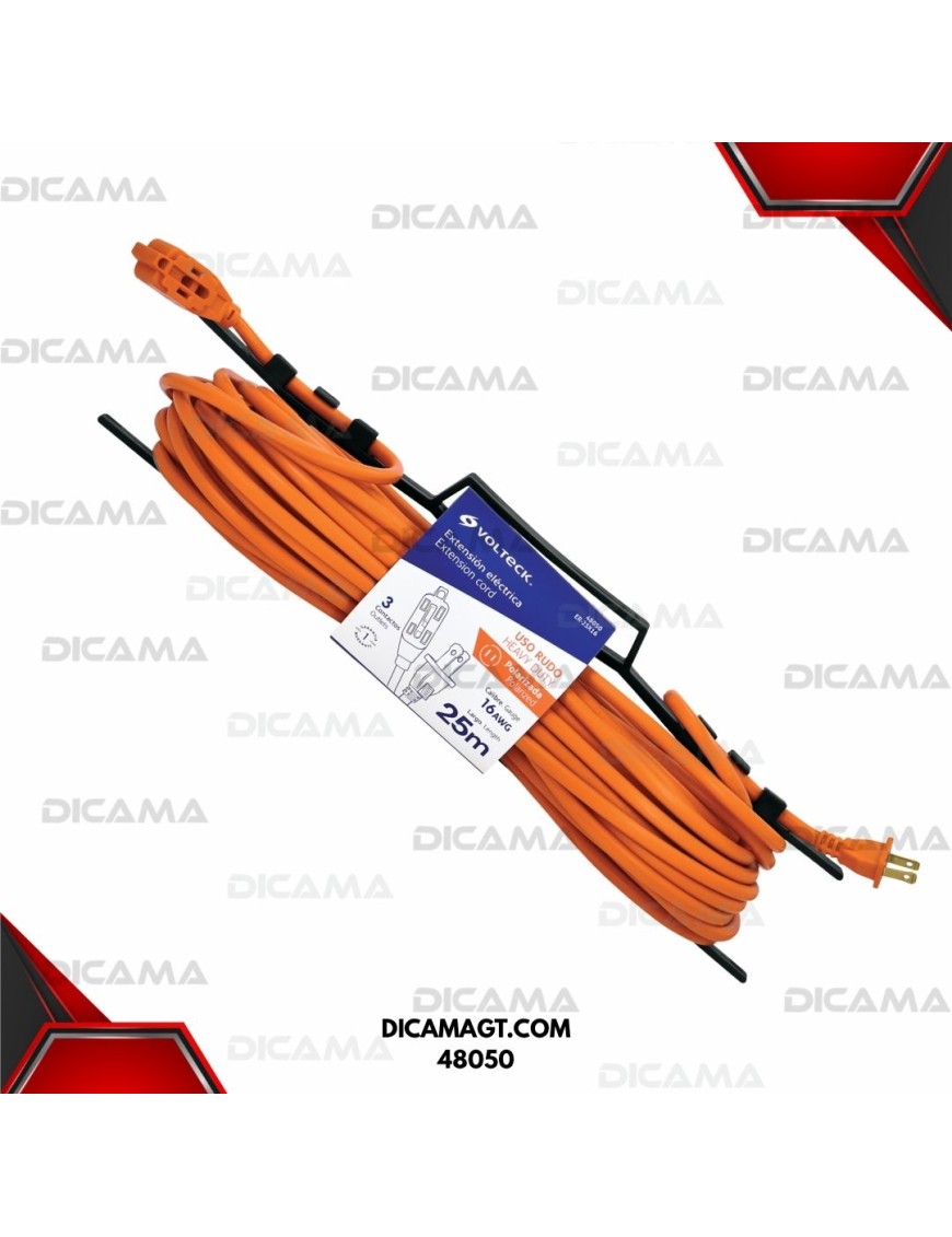 EXTENSION ELECTRICA 25 METROS NARANJA DE USO RUDO 2X16 AWG VOLTECK 48050