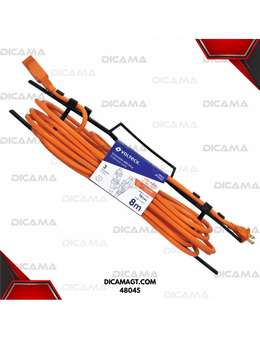 EXTENSION ELECTRICA 8 METROS NARANJA DE USO RUDO  2X16 AWG VOLTECK 48045