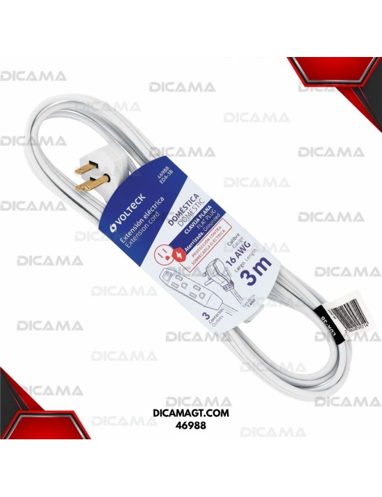 EXTENSION ELECTRICA 3 METROS BLANCA CON CLAVIJA PLANA TRUPER 46988