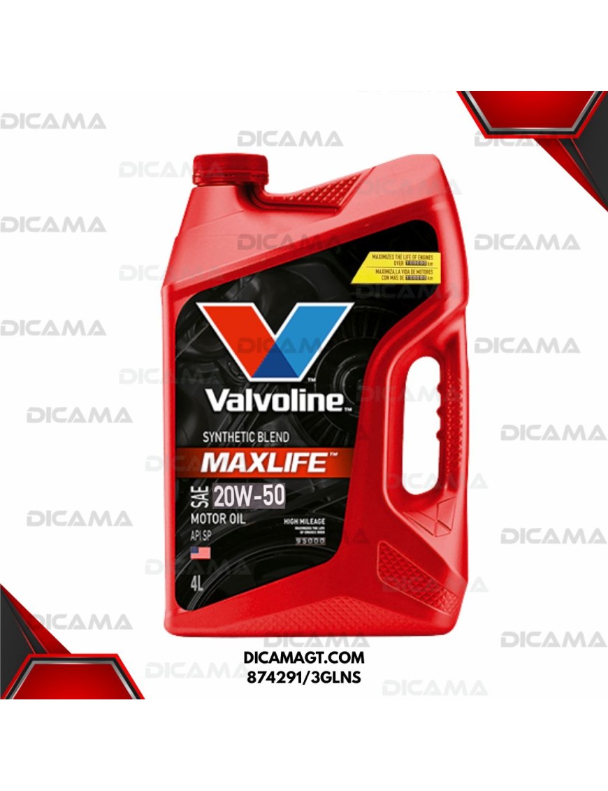 ACEITE GARRAFA 20W50 MAX LIFE HIGH MILEAGE VALVOLINE 874291/3GLNS