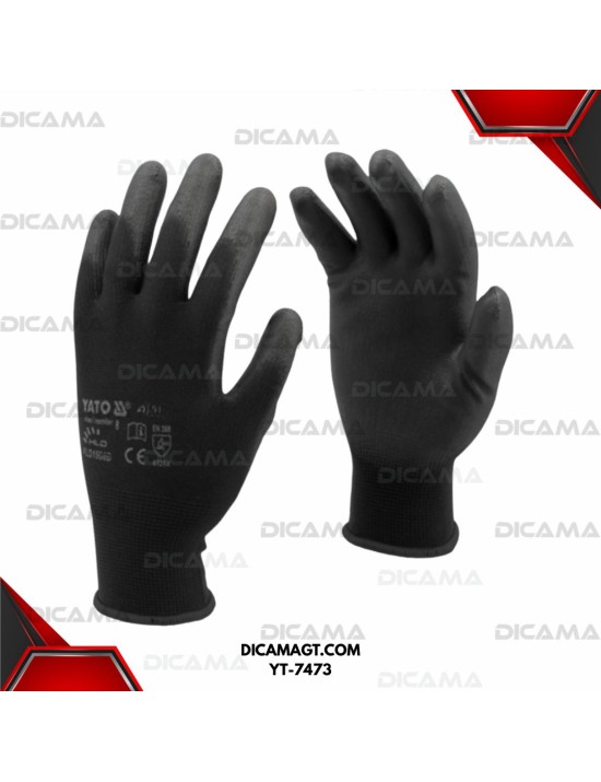 GUANTES POLIURETANO NEGRO PUÑO TEJIDO 10 YATO YT-7473