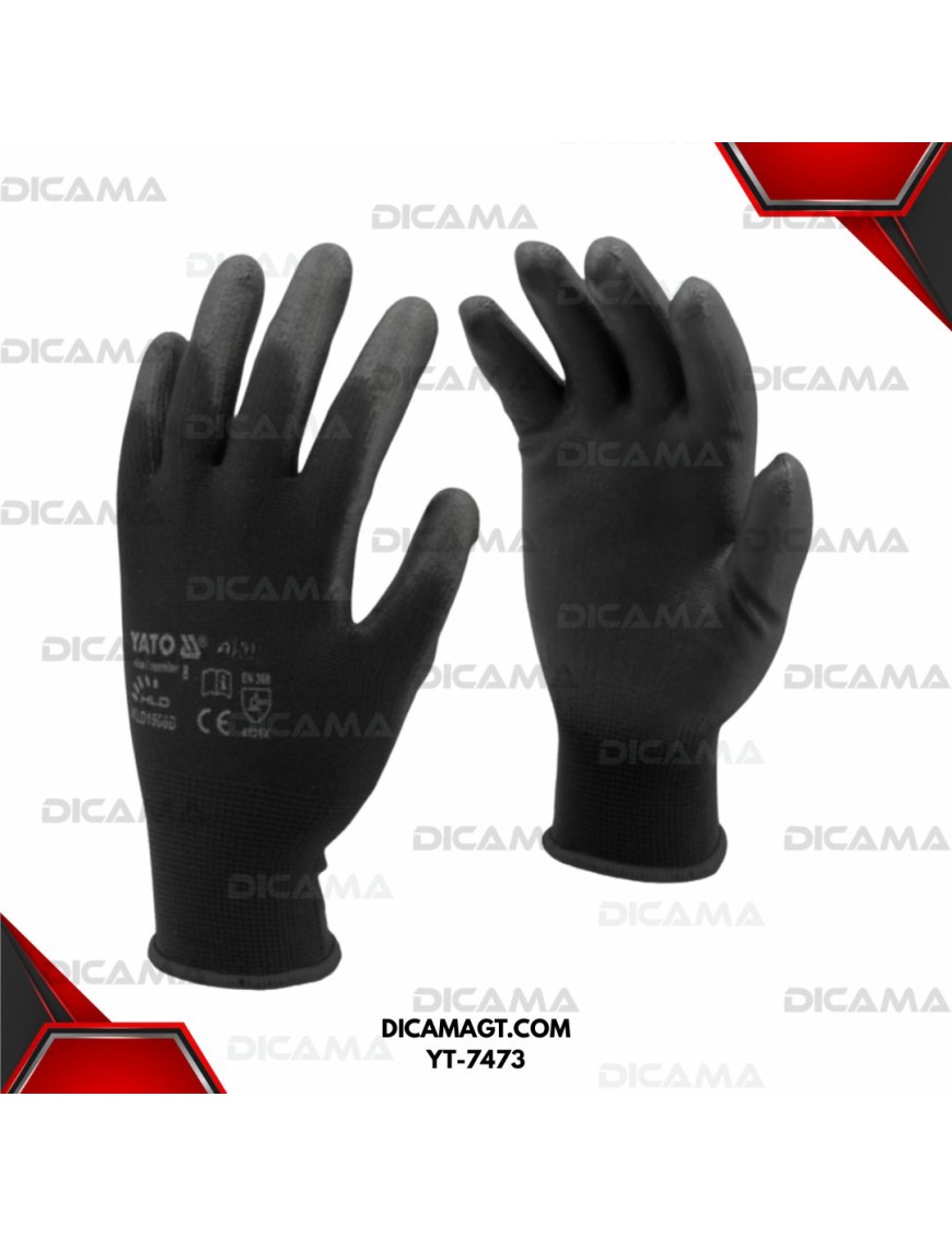 GUANTES POLIURETANO NEGRO PUÑO TEJIDO 10 YATO YT-7473