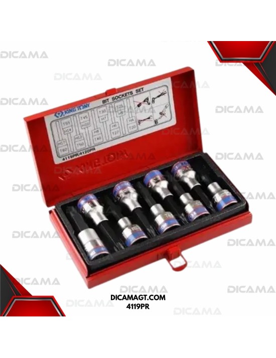 JUEGO DE COPAS PUNTA TORX LARGAS RAIZ 1/2 T20-T60 PZS KING TONY 4119PR