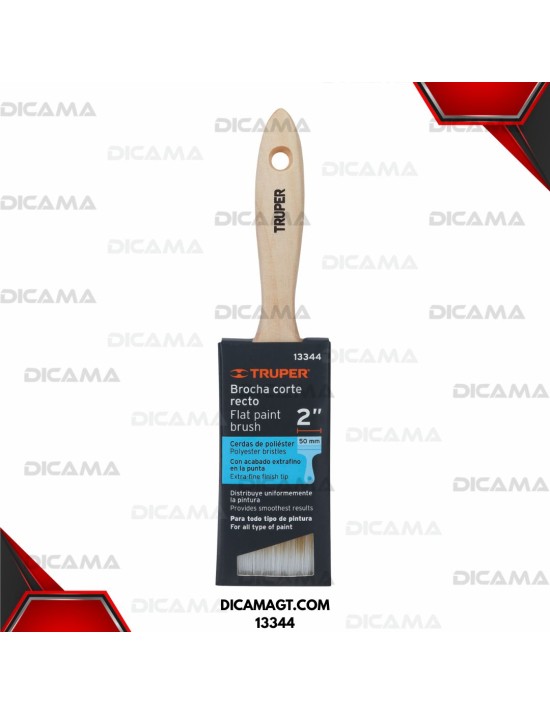 BROCHA CERDAS SINTÉTICAS 2 CORTE RECTO, MANGO DE MADERA TRUPER 13344