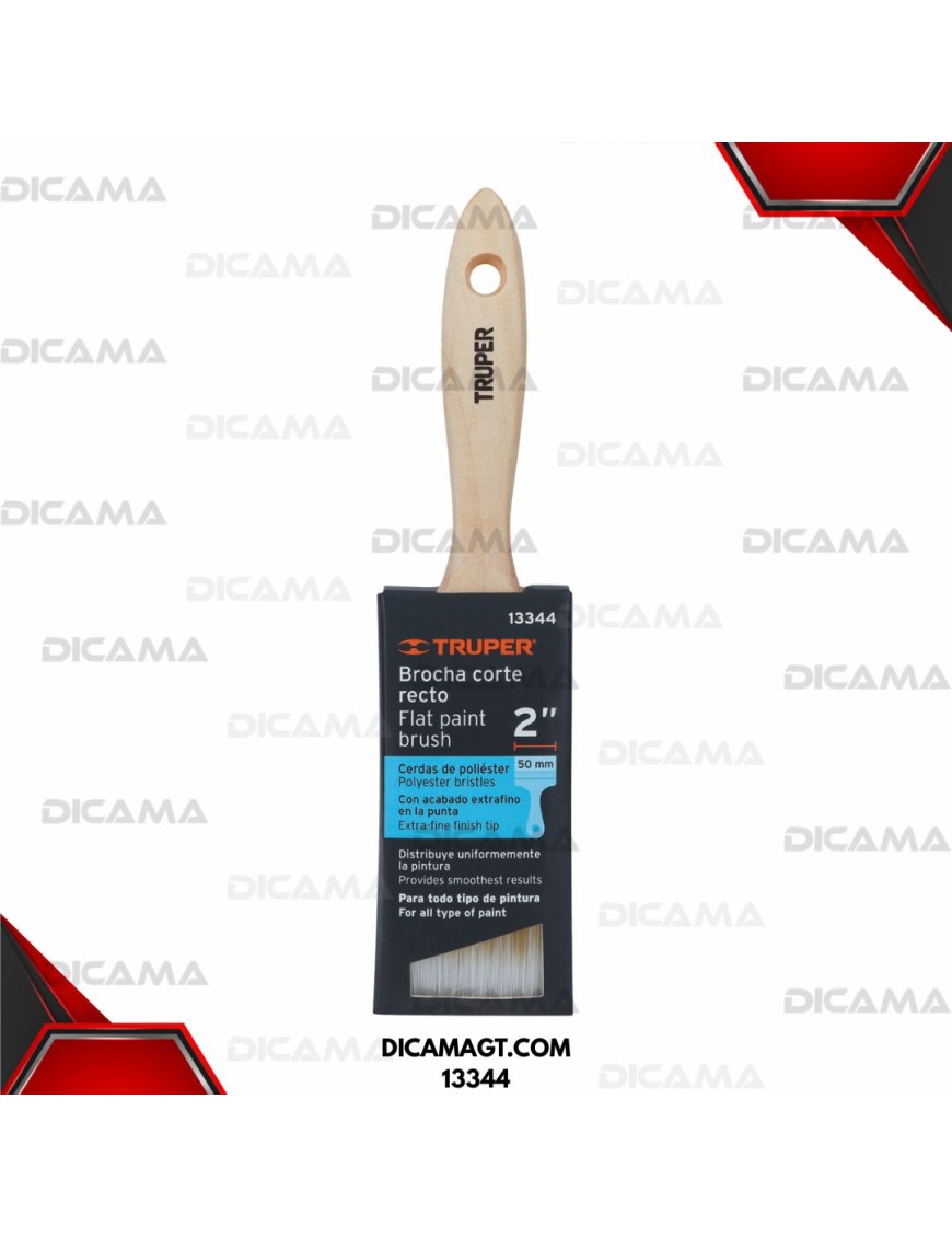 BROCHA CERDAS SINTÉTICAS 2 CORTE RECTO, MANGO DE MADERA TRUPER 13344