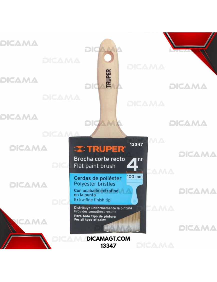 BROCHA CERDAS SINTÉTICAS 4 CORTE RECTO, MANGO DE MADERA TRUPER 13347