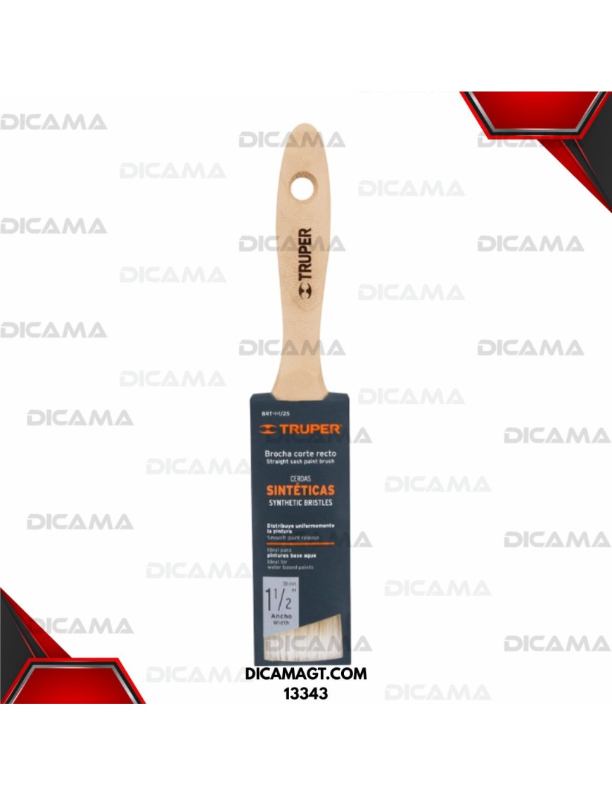 BROCHA 1-1/2 CERDAS SINTÉTICAS  CORTE RECTO MANGO DE MADERA TRUPER 13343