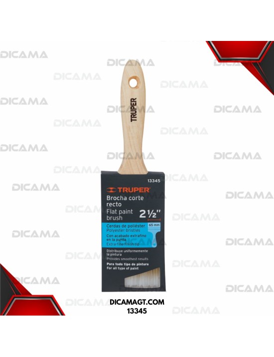BROCHA CERDAS SINTÉTICAS 2-1/2 CORTE RECTO, MANGO DE MADERA TRUPER 13345