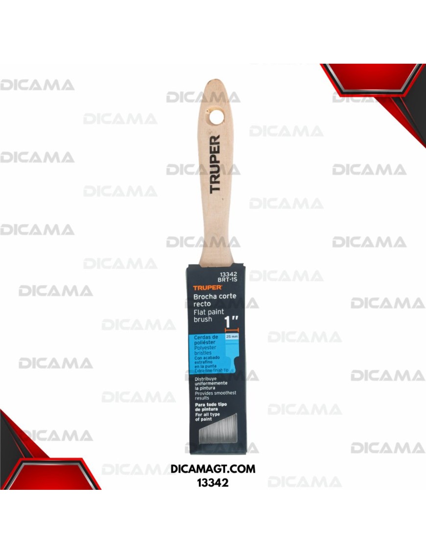 BROCHA 1CERDAS SINTÉTICAS CORTE RECTO MANGO DE MADERA TRUPER 13342