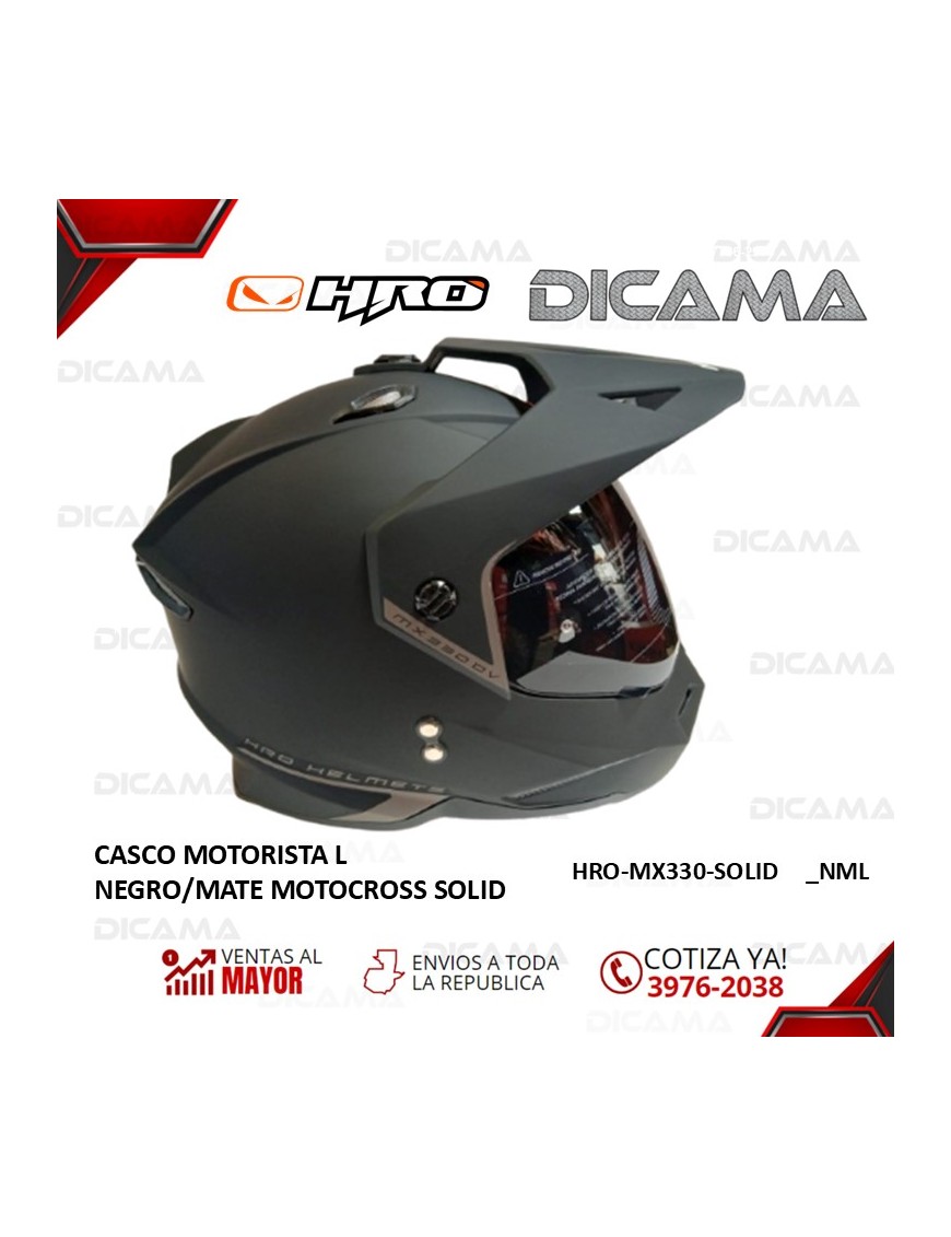 CASCO MOTORISTA L NEGRO/MATE MOTOCROSS SOLID HRO HRO-MX330-SOLID_NML