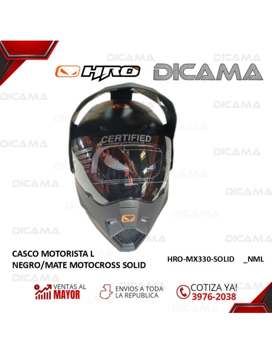 CASCO MOTORISTA L NEGRO/MATE MOTOCROSS SOLID HRO HRO-MX330-SOLID_NML