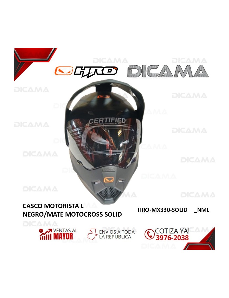 CASCO MOTORISTA L NEGRO/MATE MOTOCROSS SOLID HRO HRO-MX330-SOLID_NML