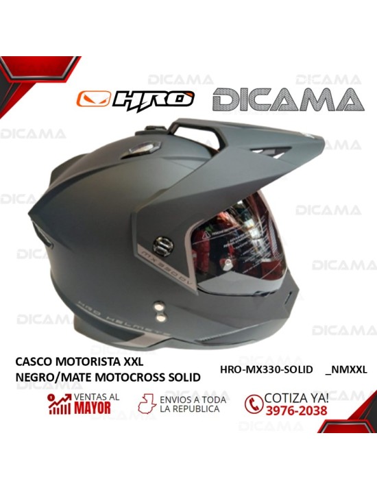 CASCO MOTORISTA XXL NEGRO/MATE MOTOCROSS HRO HRO-MX330-SOLID_NMXXL