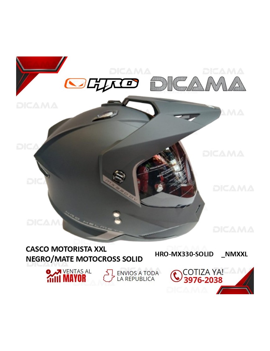 CASCO MOTORISTA XXL NEGRO/MATE MOTOCROSS HRO HRO-MX330-SOLID_NMXXL