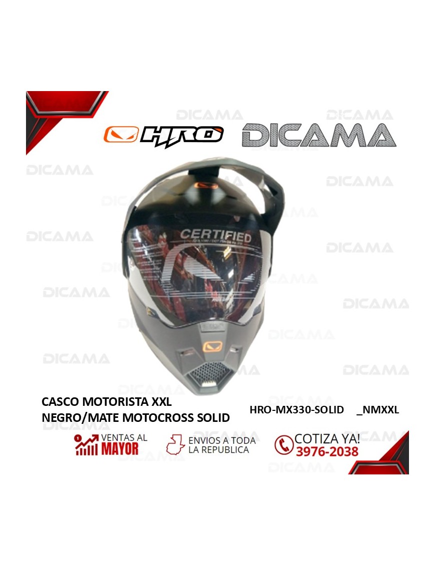 CASCO MOTORISTA XXL NEGRO/MATE MOTOCROSS HRO HRO-MX330-SOLID_NMXXL