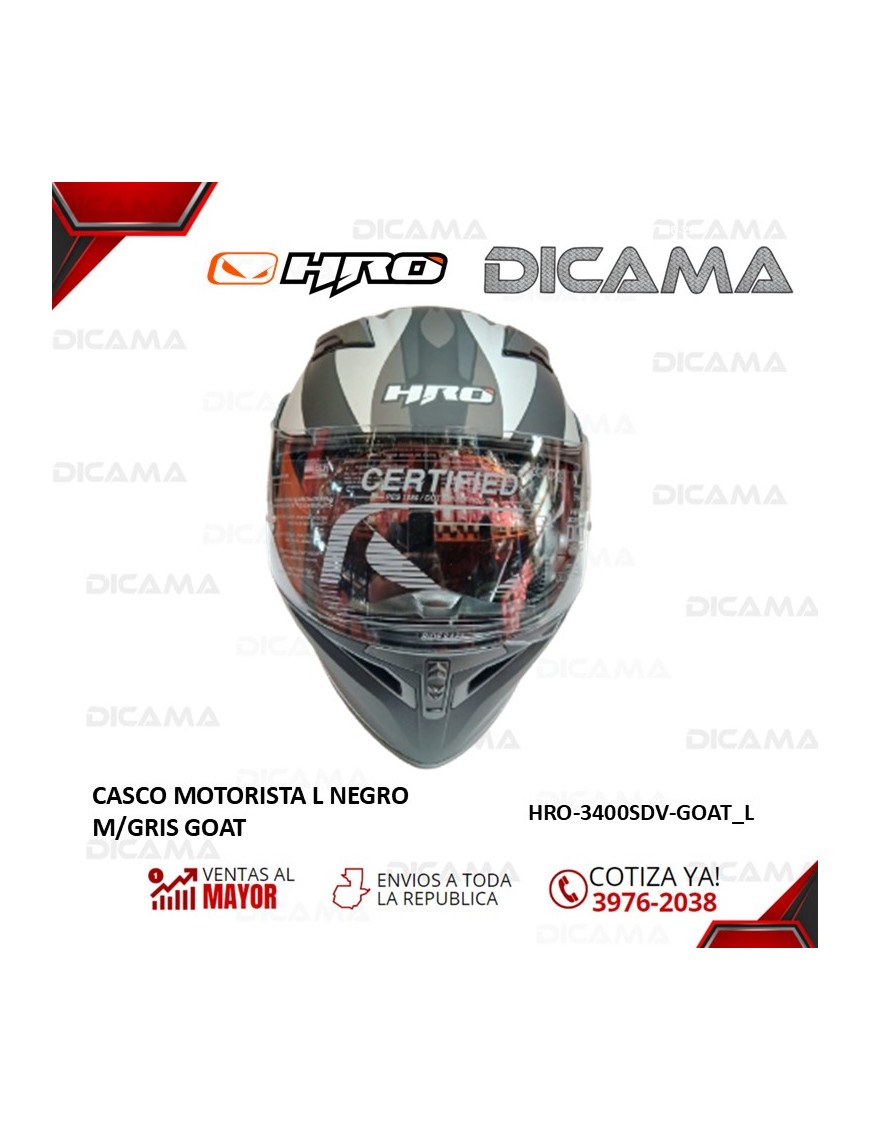 CASCO MOTORISTA L NEGRO M/GRIS GOAT HRO HRO-3400SDV-GOAT_NL