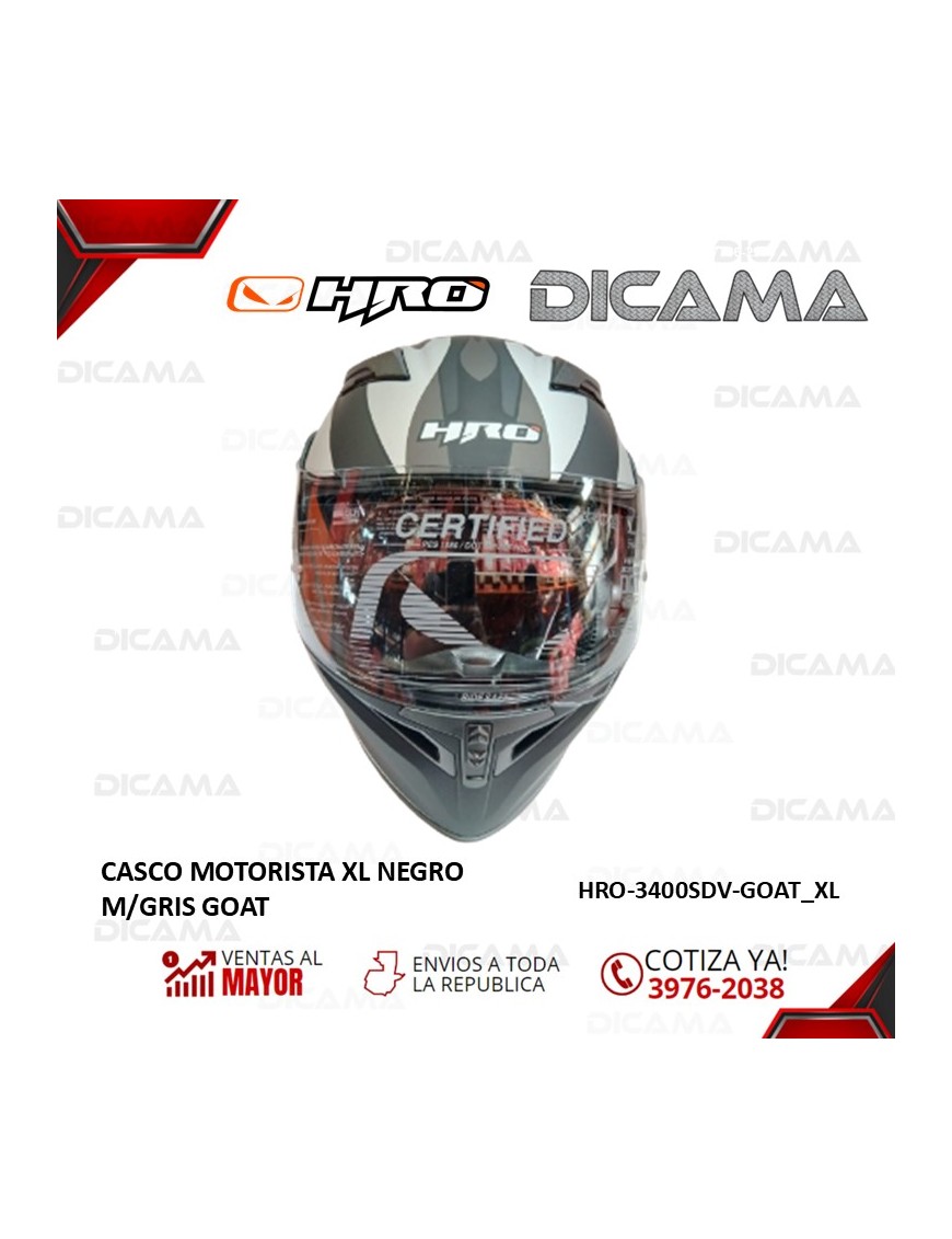 CASCO MOTORISTA XL NEGRO M/GRIS GOAT HRO HRO-3400SDV-GOAT_NXL