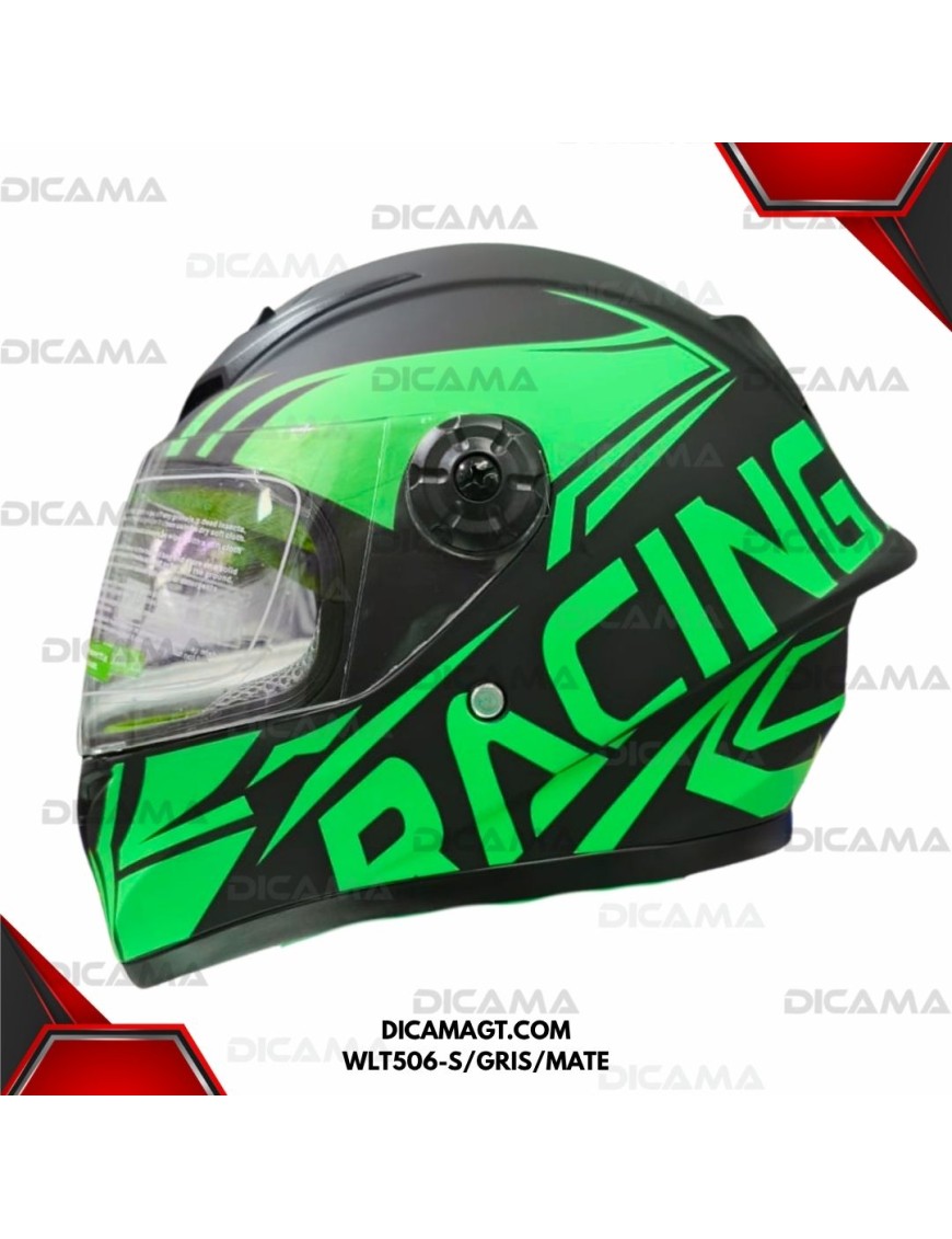 CASCO MOTORISTA NIÑO GRIS MATE VERDE #4 S CHINO WLT506-S/GRIS/MATE