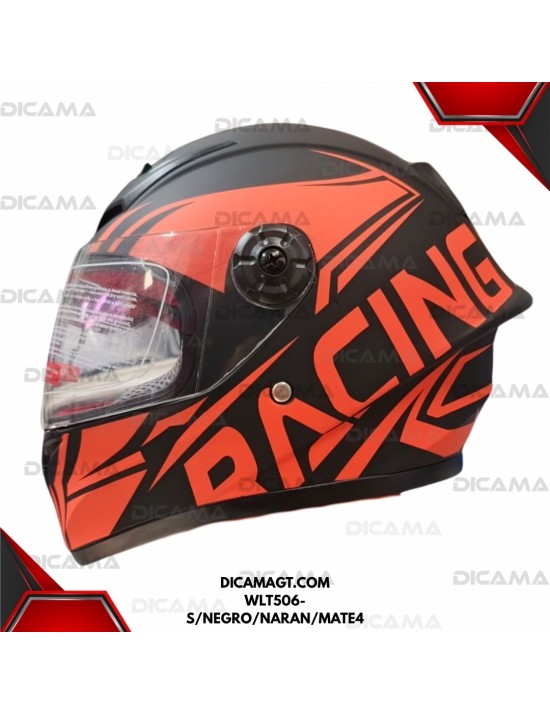 CASCO MOTORISTA NIÑO NEGRO MATE NARANJA#4 S CHINO WLT506-S/NEGRO/NARAN/MATE4