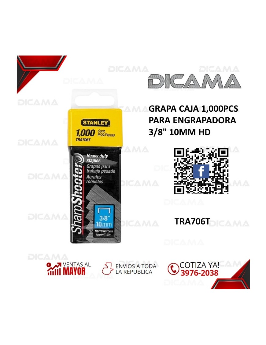GRAPA CAJA 1,000PCS PARA ENGRAPADORA 3/8" 10MM HD