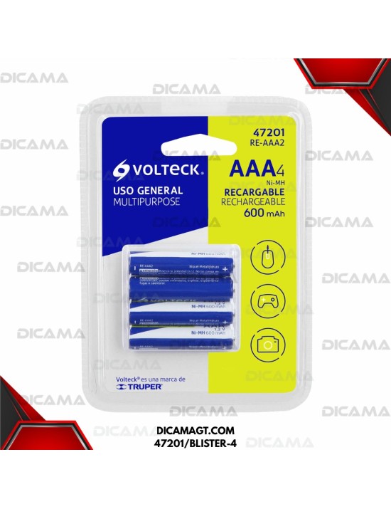 BATERIA AAA RECARGABLES BLISTER(4) 600 MAH VOLTECK 47201/BLISTER-4