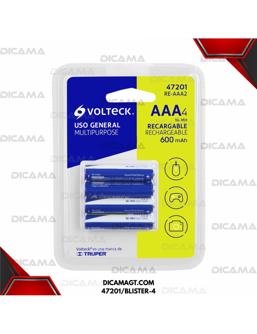 BATERIA AAA RECARGABLES BLISTER(4) 600 MAH VOLTECK 47201/BLISTER-4