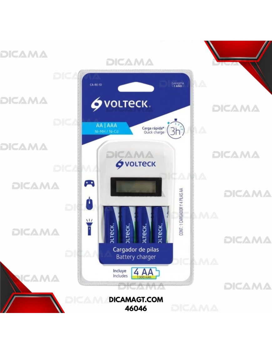 CARGADOR DE BATERIAS AA/AAA- INCLUYE 4 PILAS AA VOLTECK 46046
