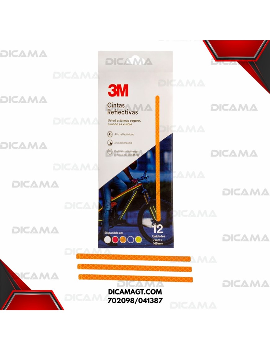 CINTA REFLECTIVAS NARANJA P/BICICLETA 12 TIRAS 7MMX145 3M 702098/041387