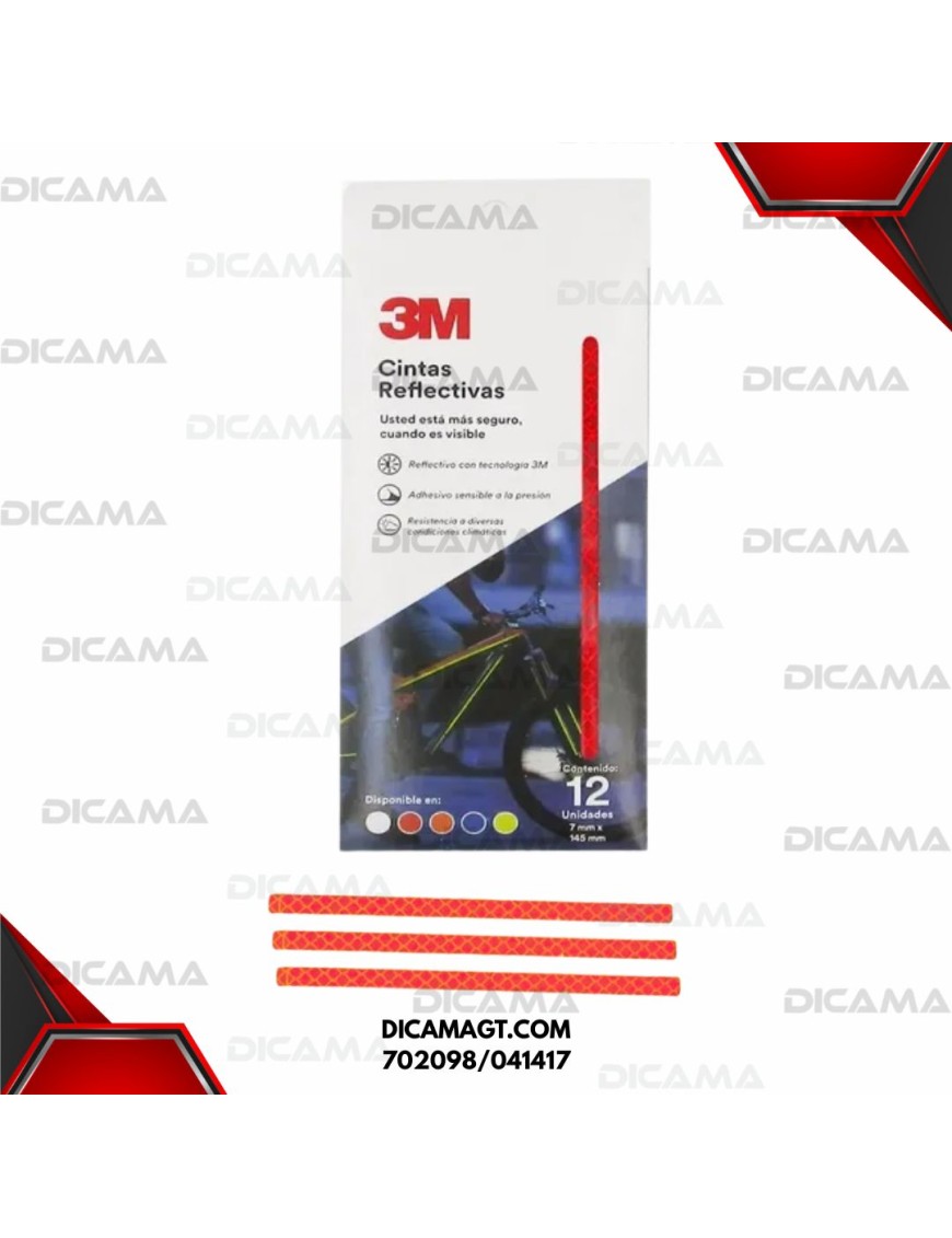 CINTA REFLECTIVAS ROJO P/BICICLETA 12 TIRAS 7MMX145 3M 702098/041417