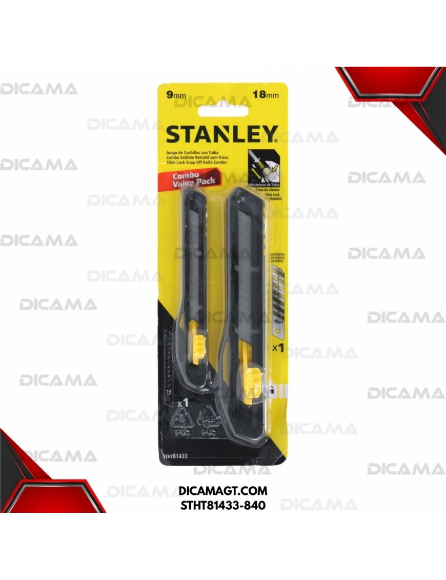 SET DE 2 CUCHILLAS SNAP-OFF BLOQUEO LATERAL STANLEY STHT81433-840