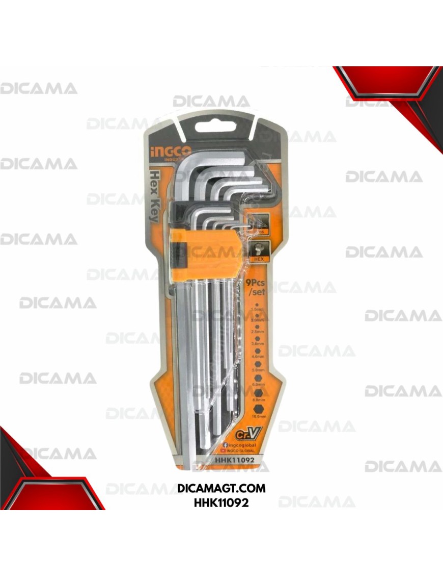 JUEGO LLAVES ALLEN 9 PZAS 1.5 A10MM EXTRA LARGA INGCO HHK11092