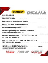 JUEGO DE LLAVES HEAGONALES/ALLEN 21 PZAS LARGAS C/PUNTA REDONDA STANLEY 69-258