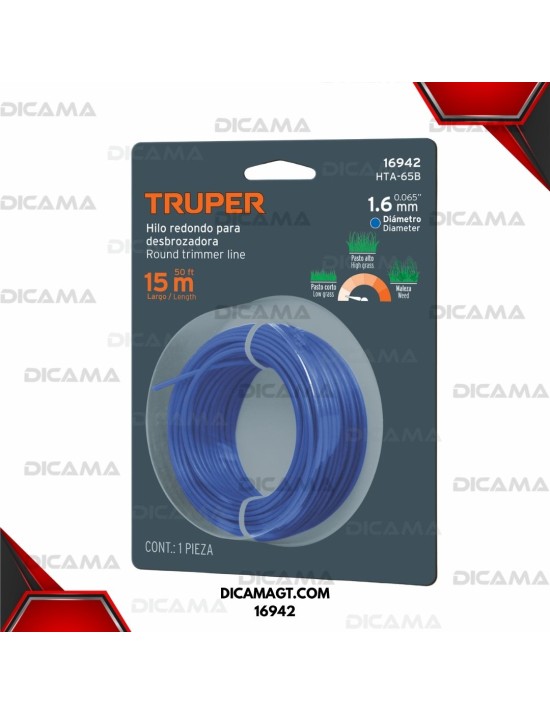 HILO PARA DESBROZADORA AZUL 15 M X 1.6 MM, BLISTER TRUPER 16942