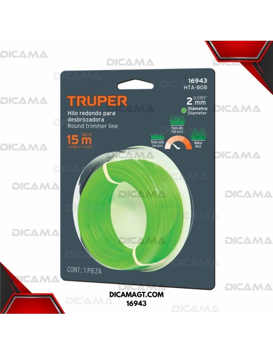 HILO PARA DESBROZADORA 15 M X 2 MM TRUPER 16943
