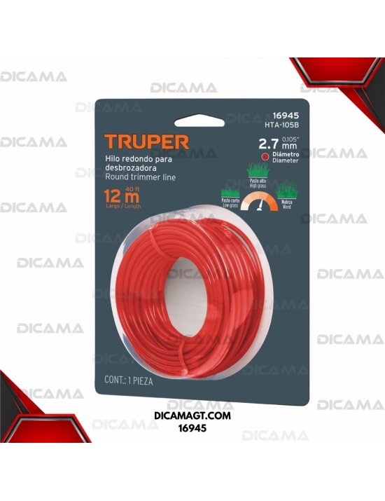 HILO PARA DESBROZADORA ROJO12 M X 2.7 MM TRUPER 16945