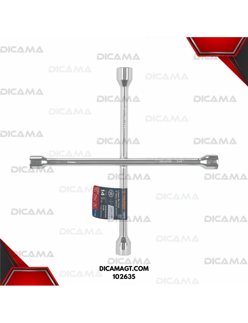 LLAVE DE CHUCHOS DE CRUZ 14 (35CMS)17 MM  3/4, 13/16, 7/8 TRUPER 102635