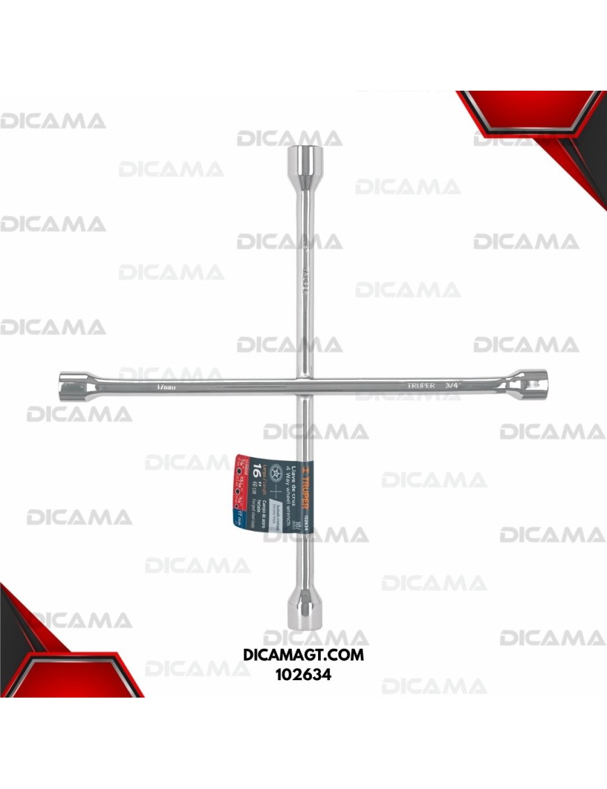 LLAVE DE CHUCHOS DE CRUZ 16 (40CMS)17 MM, 3/4, 13/16, 7/8 TRUPER 102634