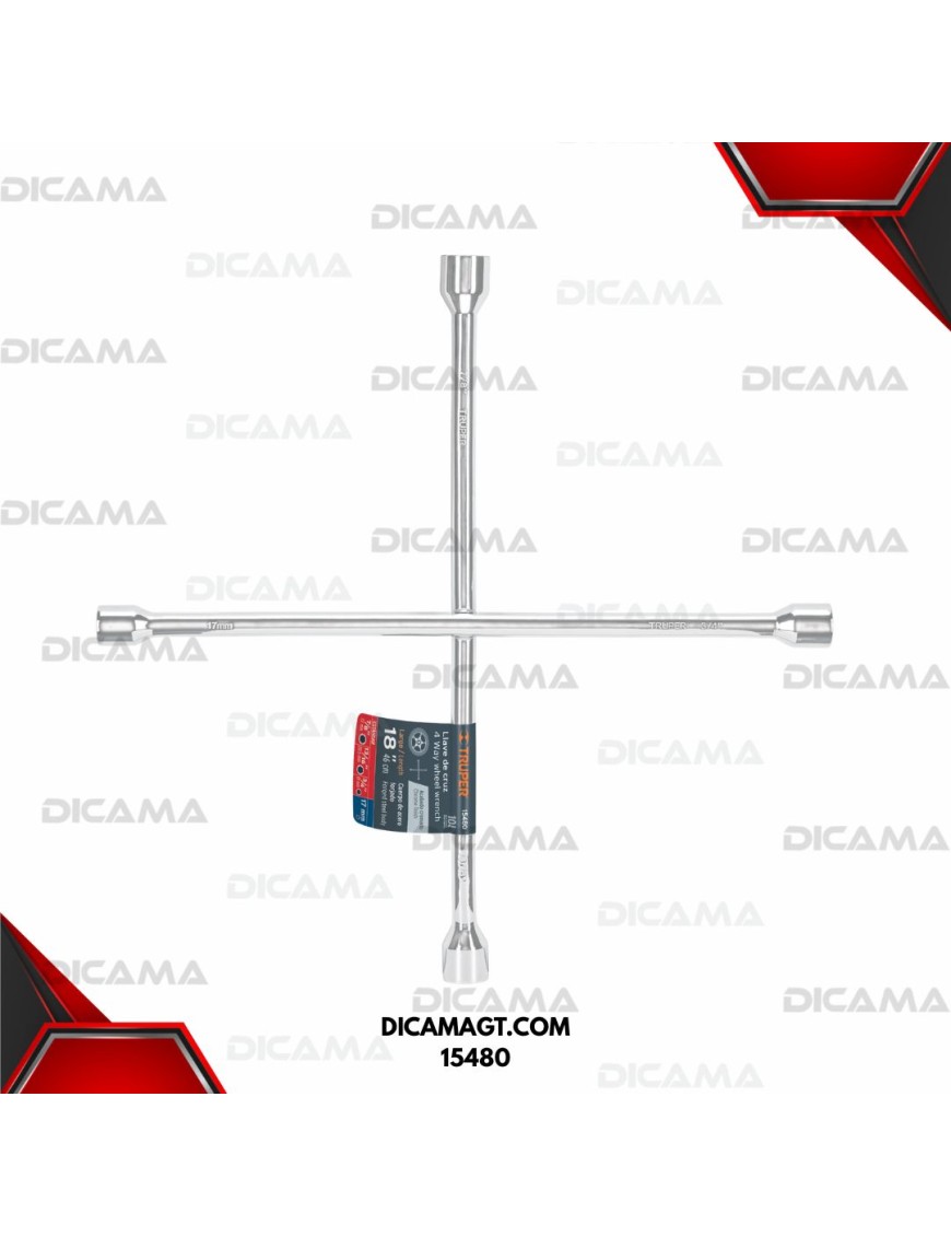 LLAVE DE CHUCHOS DE CRUZ 18 17MM 3/4 13/16 7/8 PULIDA Y CROMADA TRUPER 15480