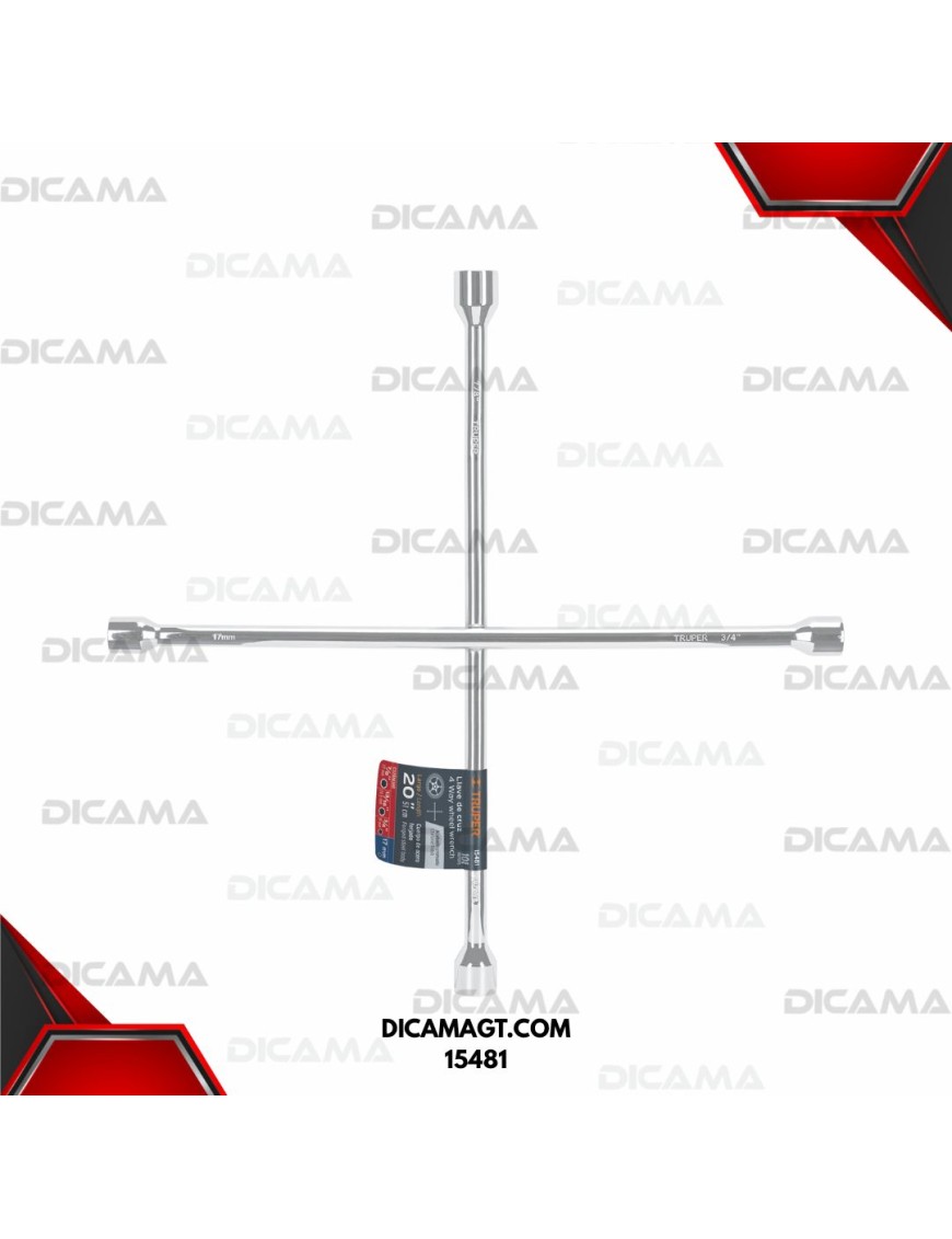 LLAVE DE CHUCHOS DE CRUZ 20 17 MM 3/4 13/16 7/8 PULIDA Y CROMADA TRUPER 15481