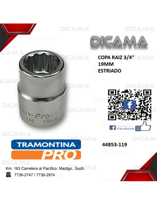 COPA RAIZ 3/4" 19MM ESTRIADO