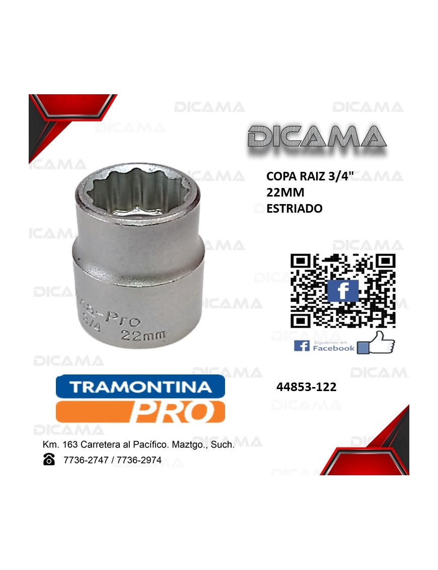COPA RAIZ 3/4" 22MM ESTRIADO
