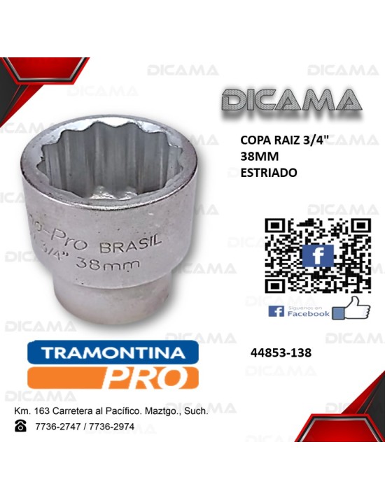 COPA RAIZ 3/4" 38MM ESTRIADO