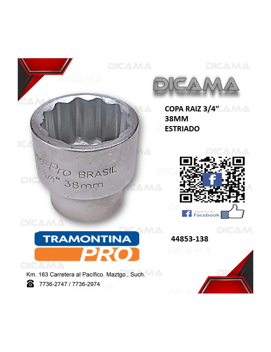 COPA RAIZ 3/4" 38MM ESTRIADO