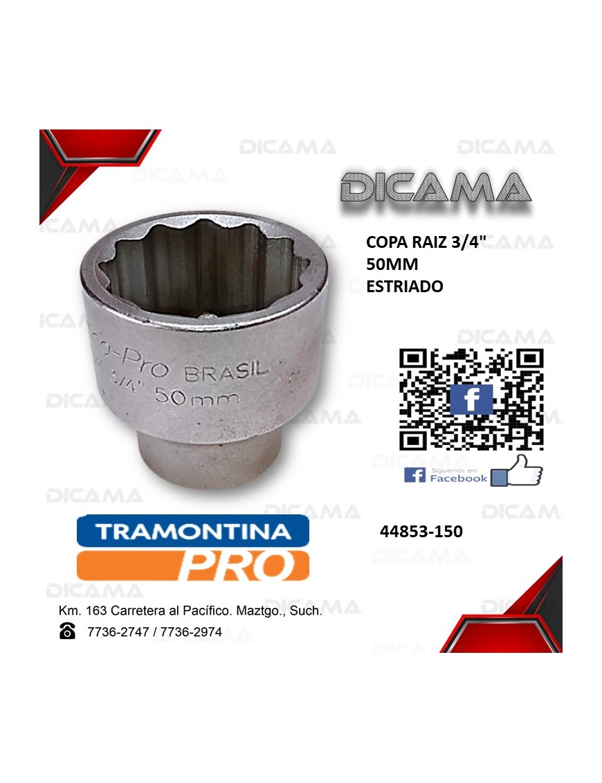 COPA RAIZ 3/4" 50MM ESTRIADO