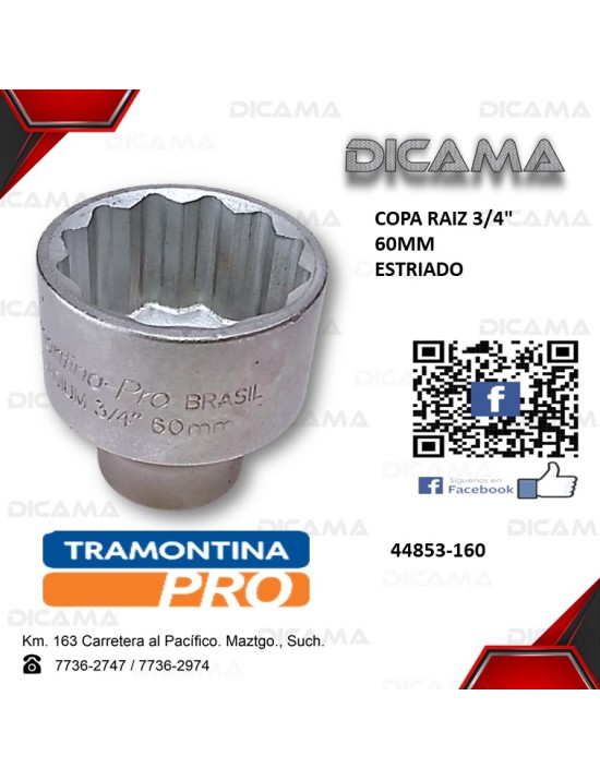 COPA RAIZ 3/4" 60MM ESTRIADO