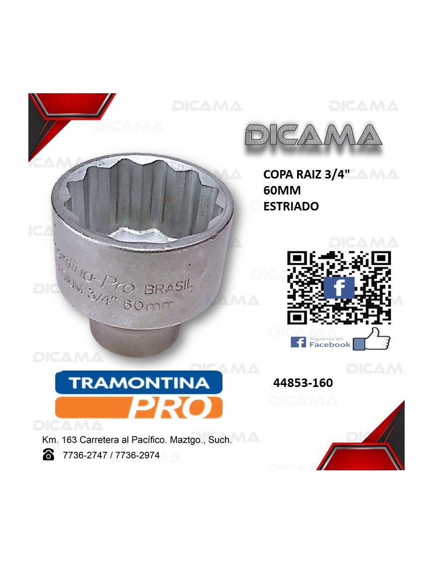 COPA RAIZ 3/4" 60MM ESTRIADO
