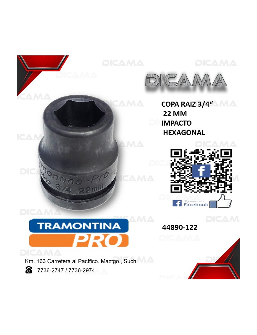 COPA RAIZ 3/4" 22MM IMPACTO HEXAGONAL