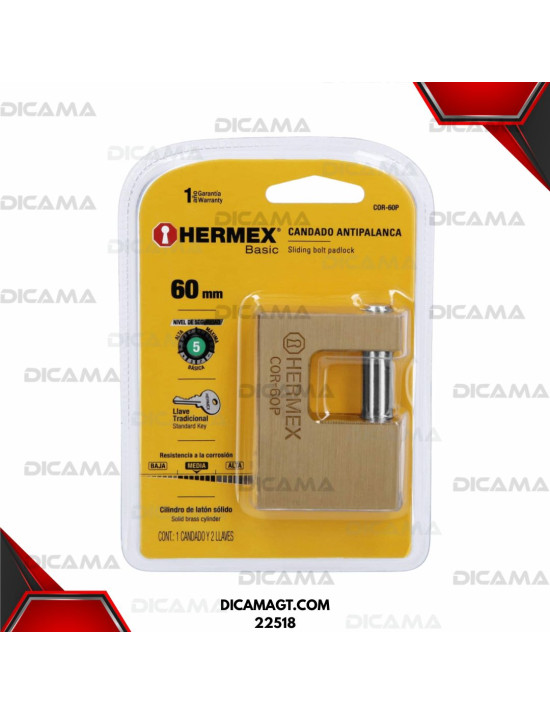 CANDADO 60 MM ANTIPALANCA CUERPO DE LATÓN HERMEX 22518